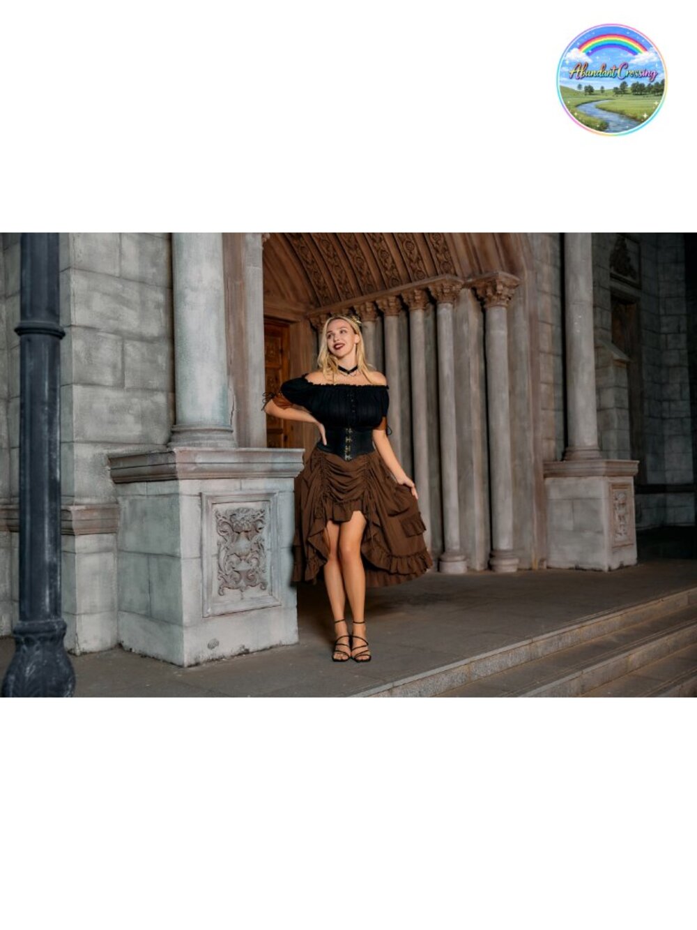 Women Renaissance Pirate High-Low Maxi Skirt Ruffle Two-Way Wear - Picture 6 of 6